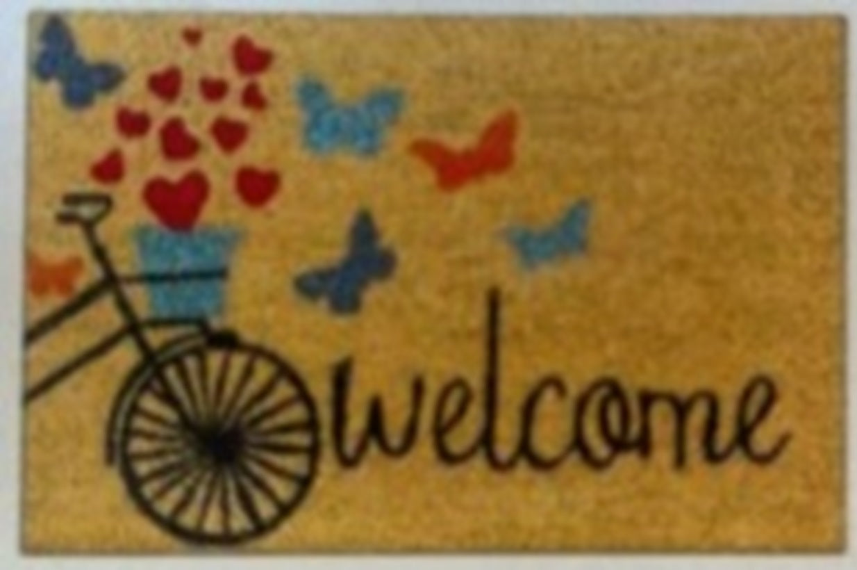 Doormat 60cm x 40cm - 'Welcome' (Bike) - Absorbent Coir Mat for Indoor Outdoor