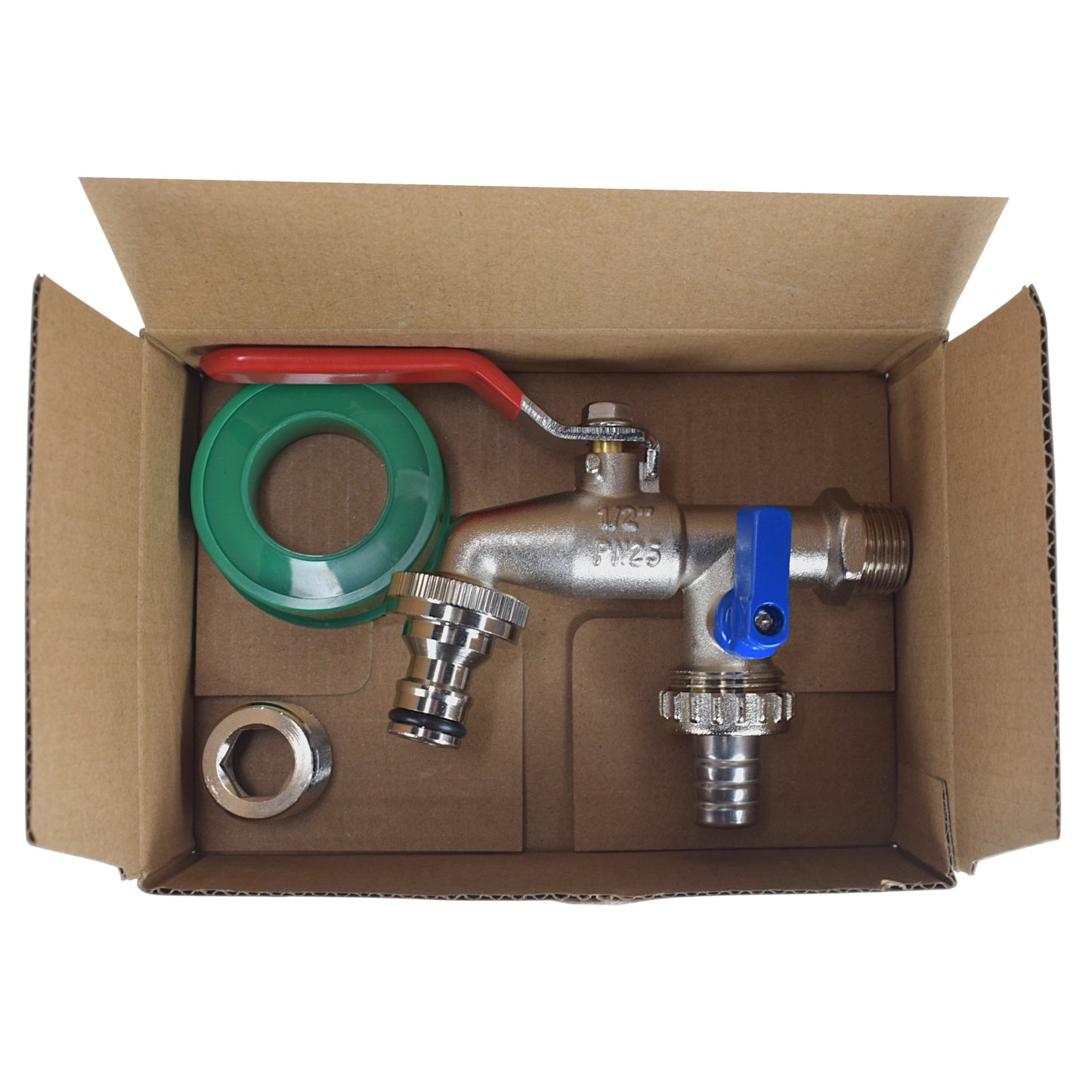 AP Supplies Double Lever Tap Kit with Barb/Quick Connect Outlet, 1/2" and 3/4" BSP Thread Inlet