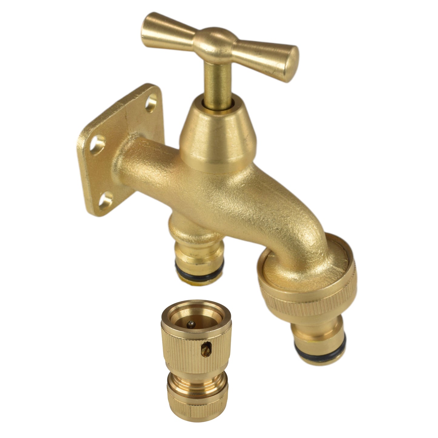 AP Supplies Brass Bib Tap with Quick Connect Inlet and Outlet and Hose Connector