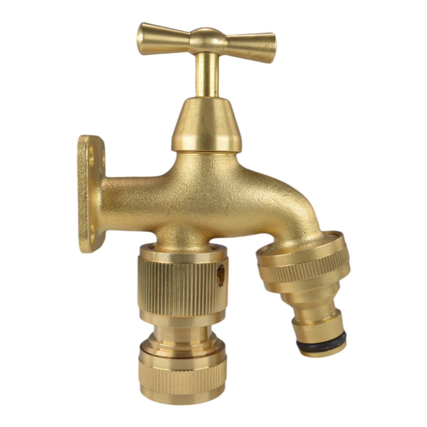 AP Supplies Brass Bib Tap with Quick Connect Inlet and Outlet and Hose Connector
