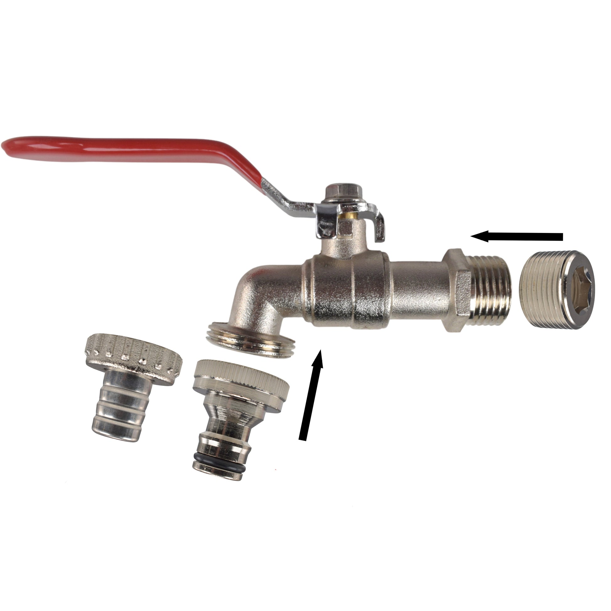 AP Supplies Lever Tap Kit with Barb/Quick Connect Outlet, 1/2" and 3/4" BSP Thread Inlet