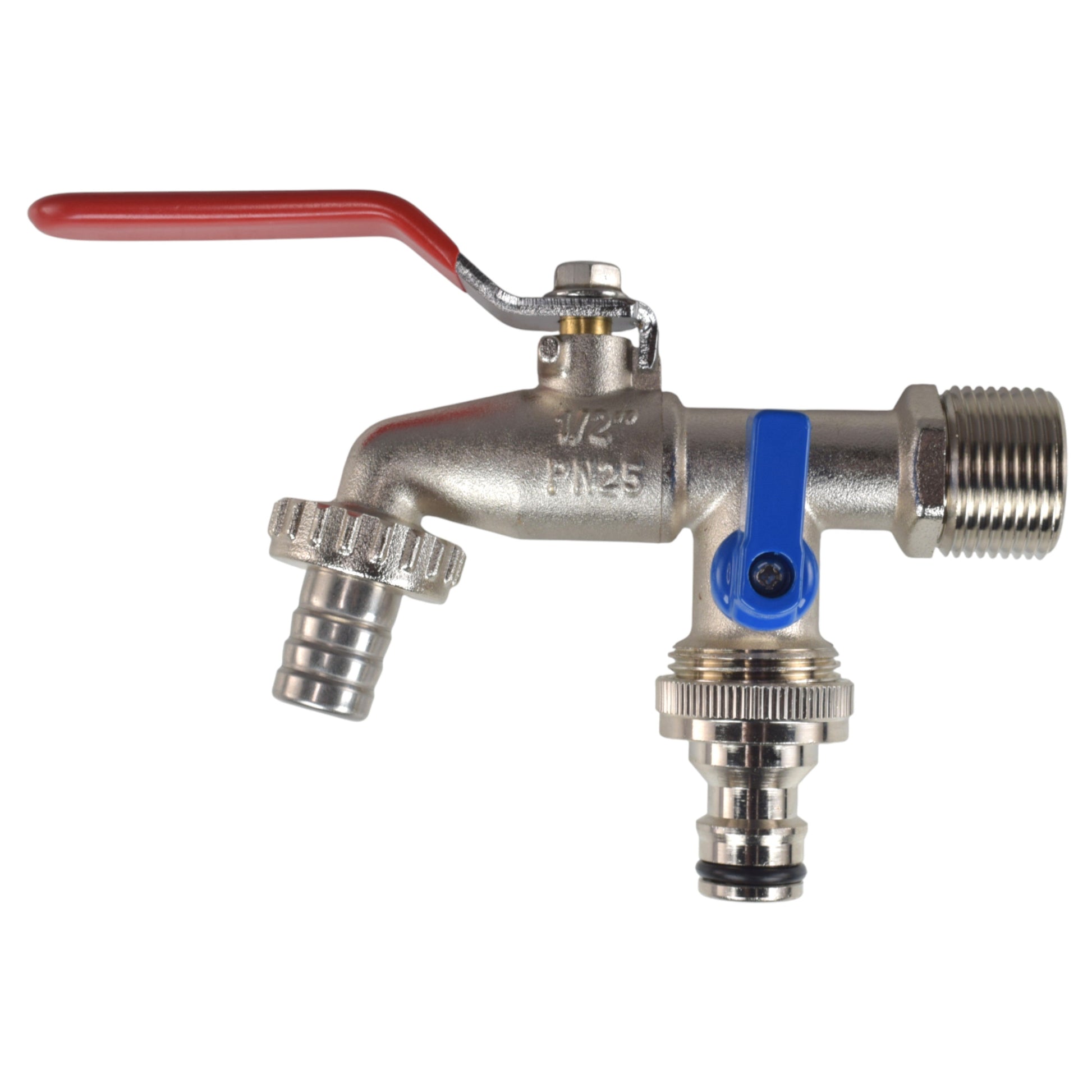 AP Supplies Double Lever Tap Kit with Barb/Quick Connect Outlet, 1/2" and 3/4" BSP Thread Inlet