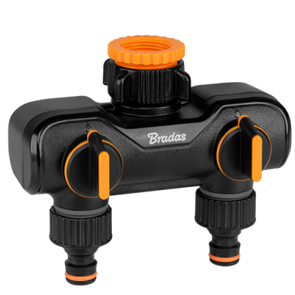 Two Way Tap Splitter with Valves Orange Black Garden Hose Pipe Hose Pipe Fitting