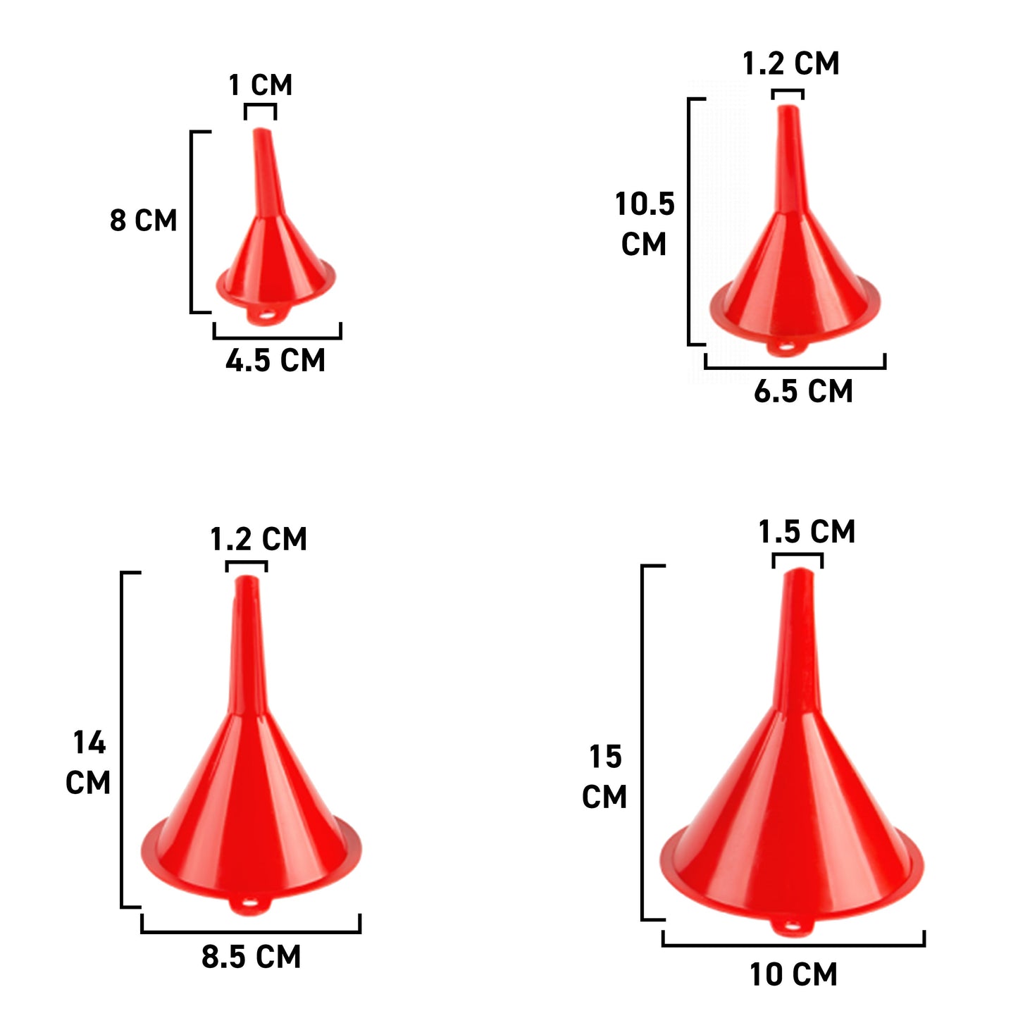 Funnel Red Mix 4 pcs DIY Workshop Accessory Vehicle Fluid Funnel