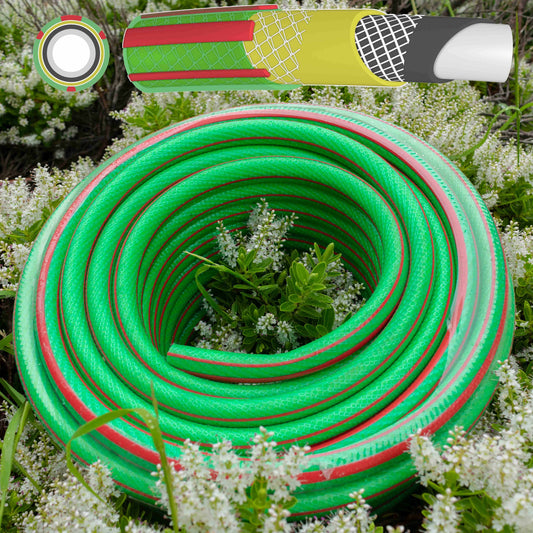 Premium Garden Hose 6-Layer 1/2in Pipe Green Outdoor Watering Kit Lawn Sprinkler
