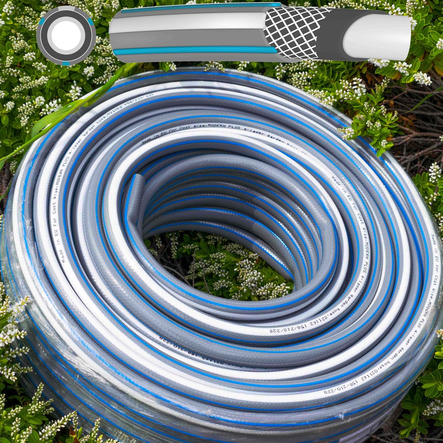 AP Supplies Garden Hose Set Gray (Black Connectors) - 3m + 2 connectors - 1 set