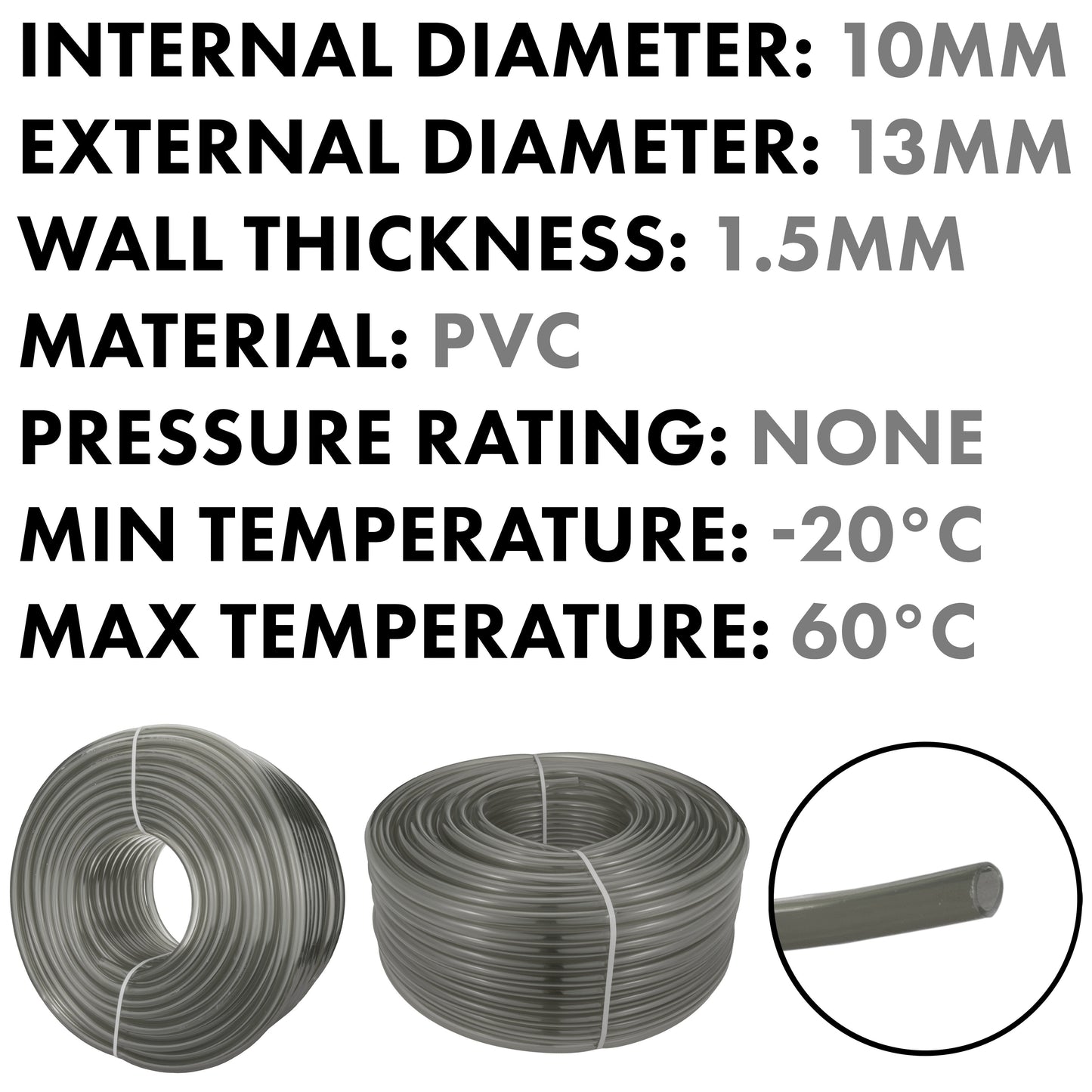 Grey Semi-Transparent PVC Pipe 10mm*13mm for Pipe and Water Fitting