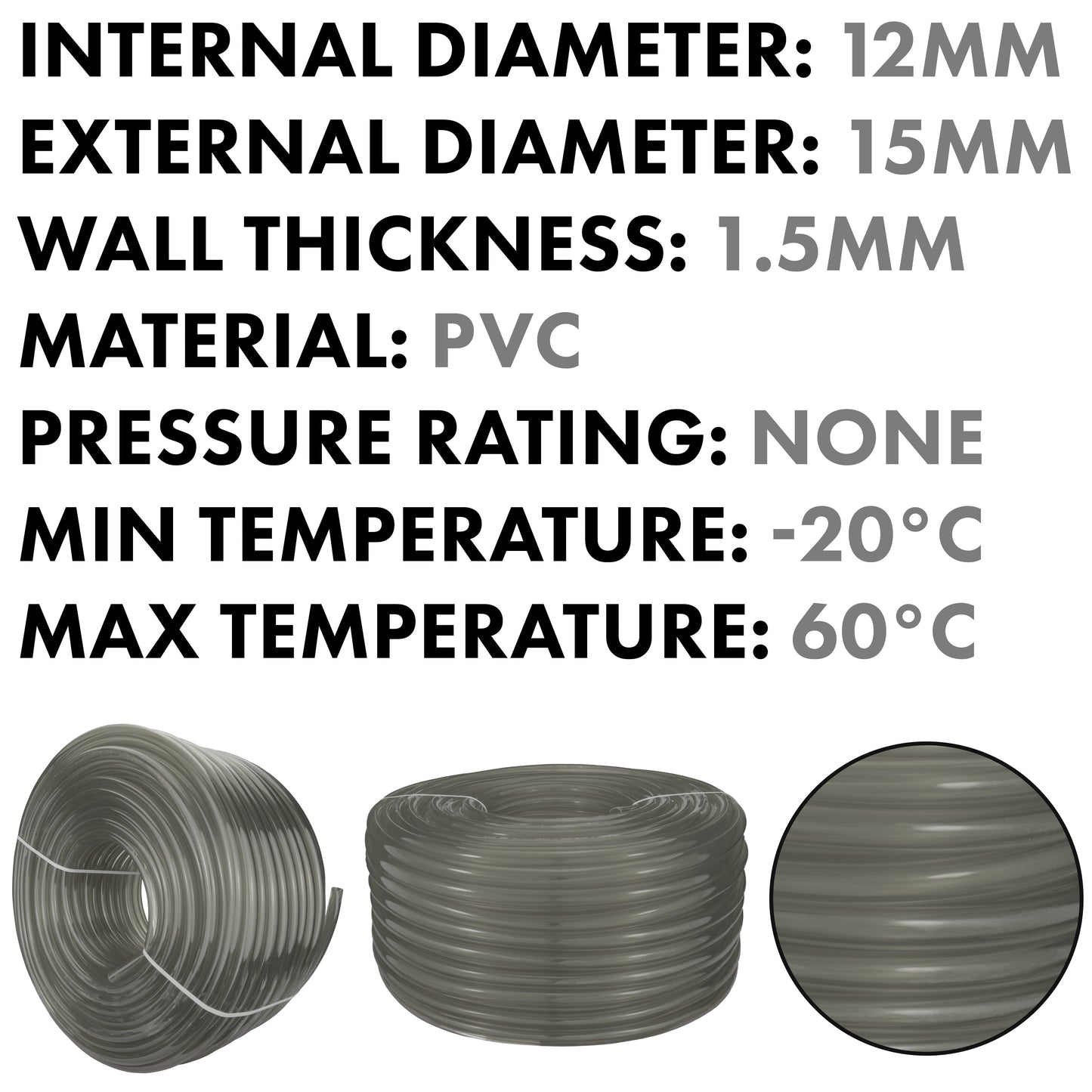 Grey Semi-Transparent PVC Pipe 12mm*15mm for Pipe and Water Fitting