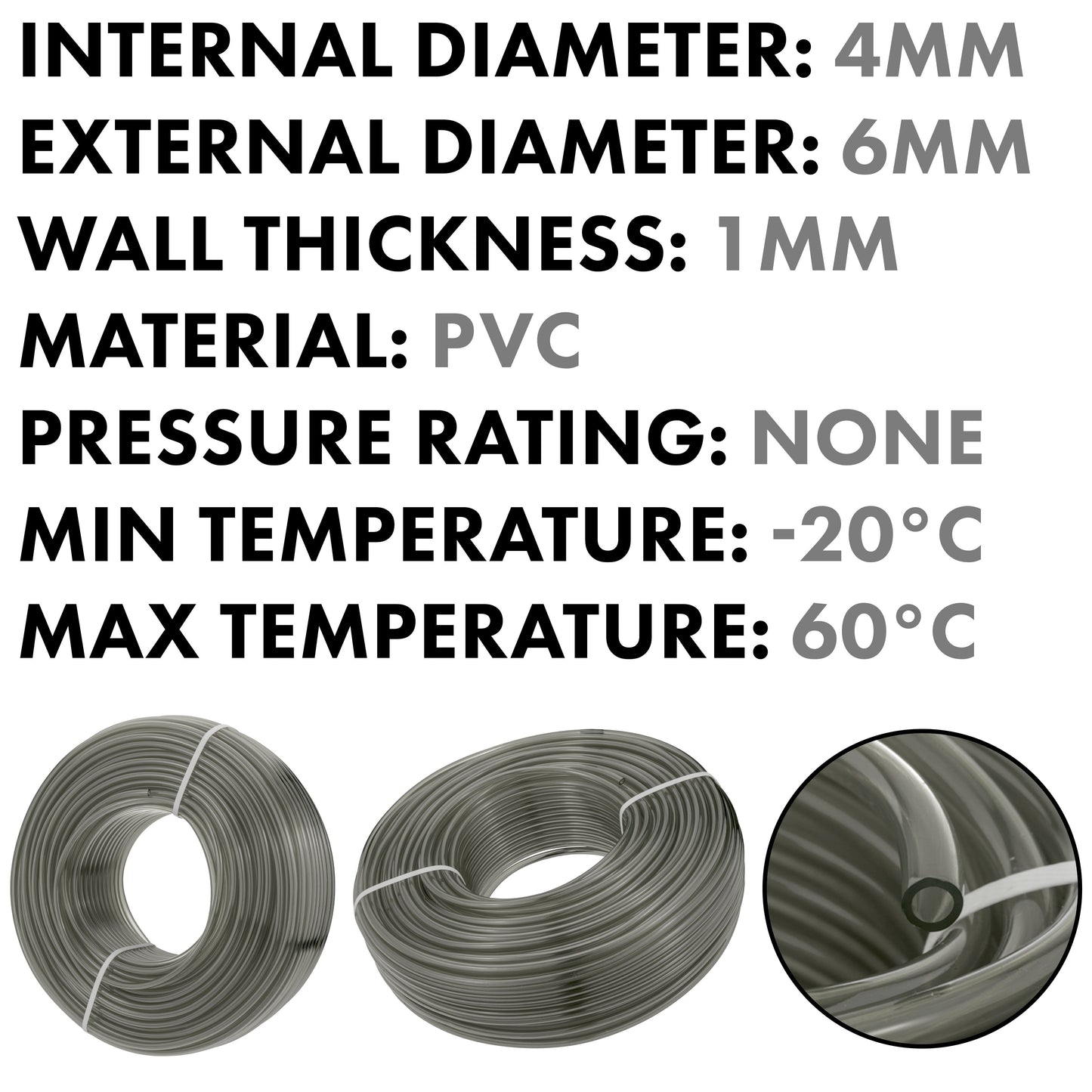 Grey Semi-Transparent PVC Pipe 4mm*6mm for Pipe and Water Fitting