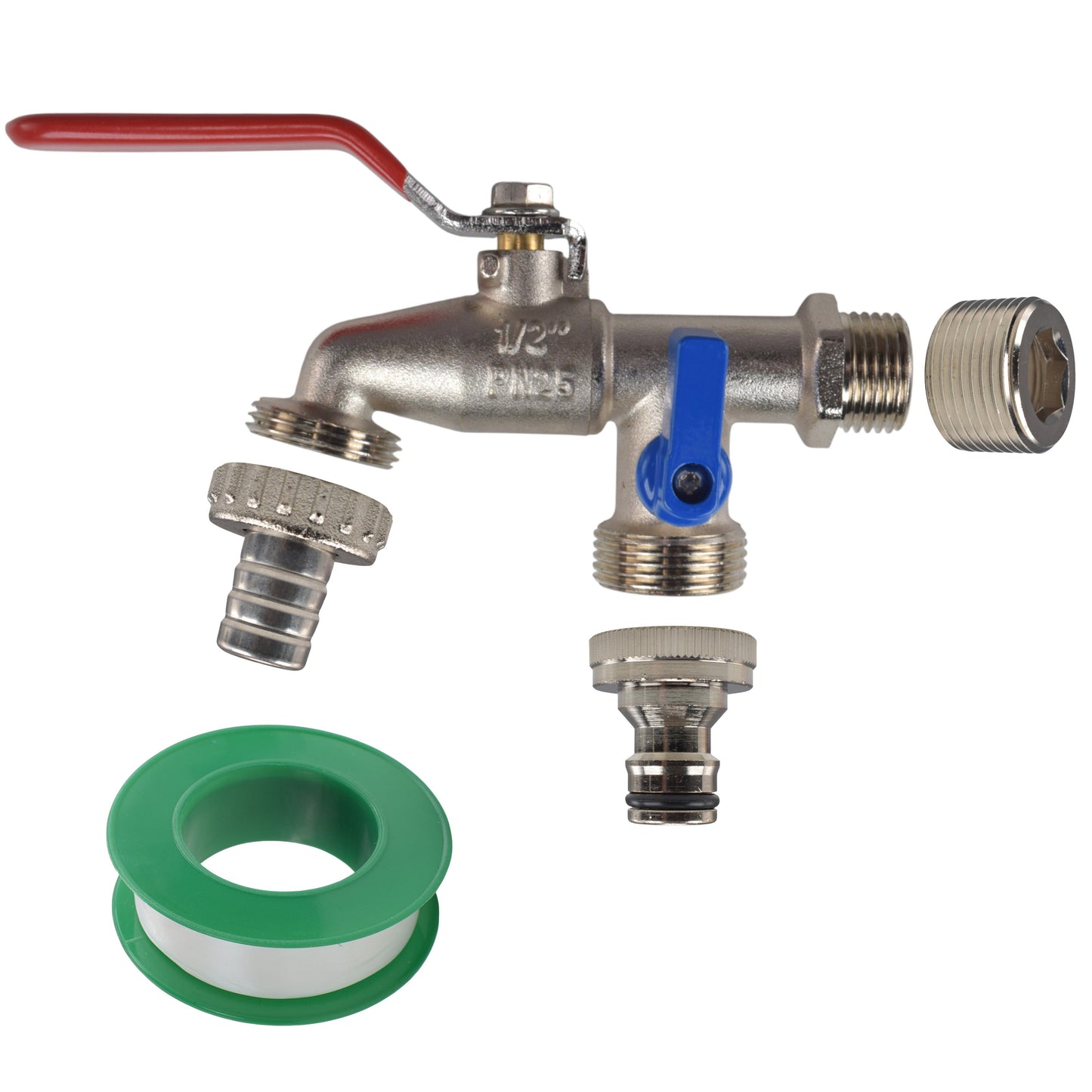 AP Supplies Double Lever Tap Kit with Barb/Quick Connect Outlet, 1/2" and 3/4" BSP Thread Inlet