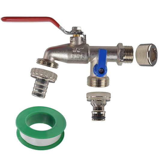 AP Supplies Double Lever Tap Kit with Barb/Quick Connect Outlet, 1/2" and 3/4" BSP Thread Inlet