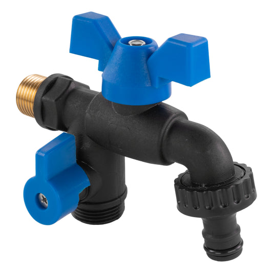 Garden Bib Double Tap 1/2in BSPM Drip Irrigation Fitting DIY Workshop Accessory