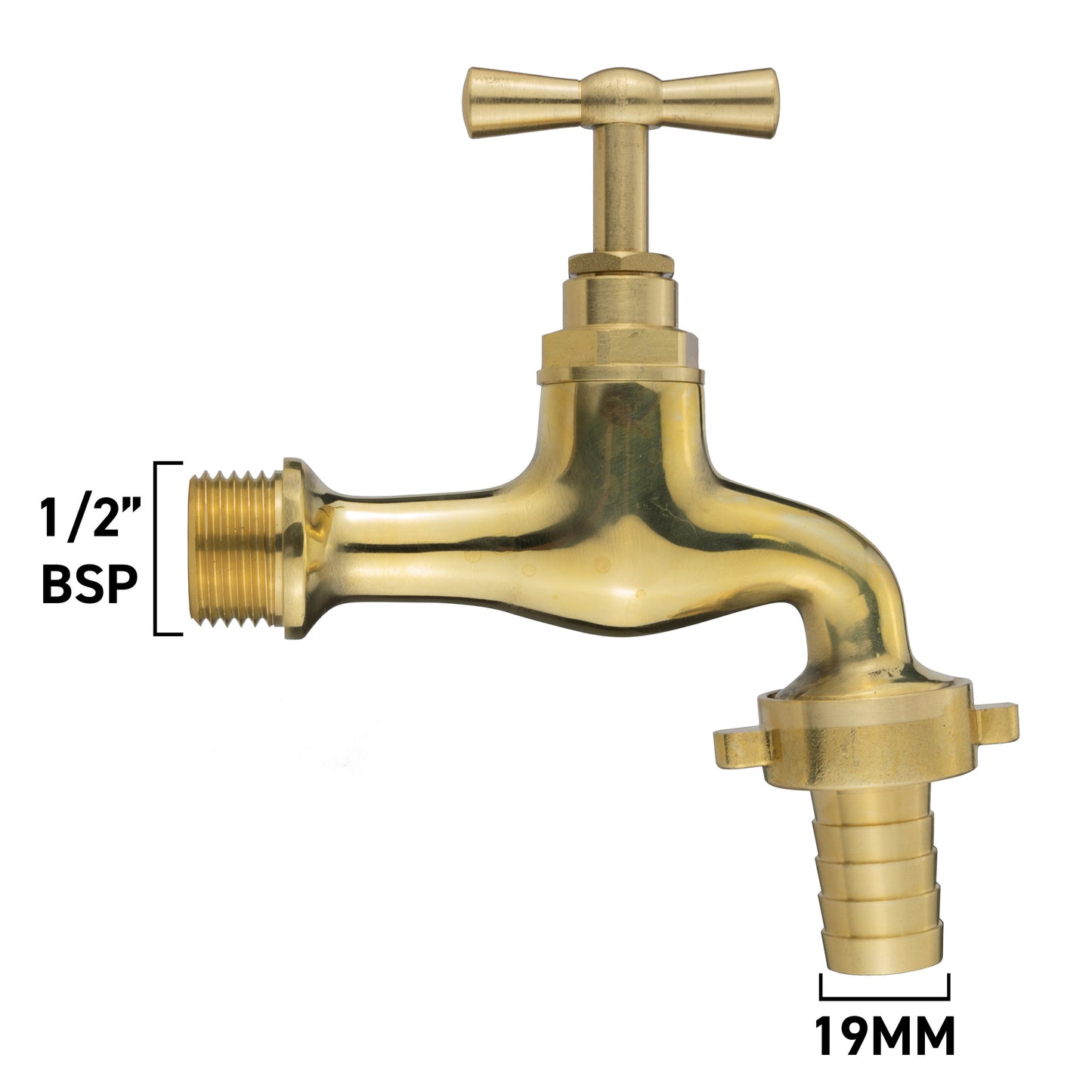 Garden Tap Polished Brass 1/2in BSPM - 19mm Barb Brass Water Fitting Tap Adapter