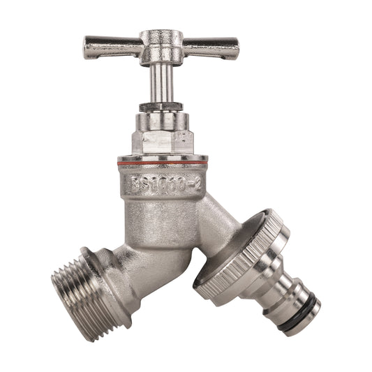 AP Supplies Garden Bib Tap Brass Nickle Plated 1/2" BSPM Inlet + Snap-On Male