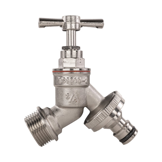 AP Supplies Garden Bib Tap Brass Nickle Plated 3/4" BSPM Inlet + Snap-On Male