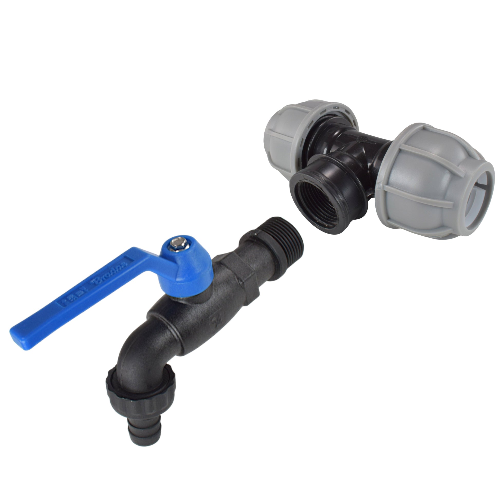 AP Supplies MDPE Tee 20mm and Nylon Garden Tap with Barb Outlet
