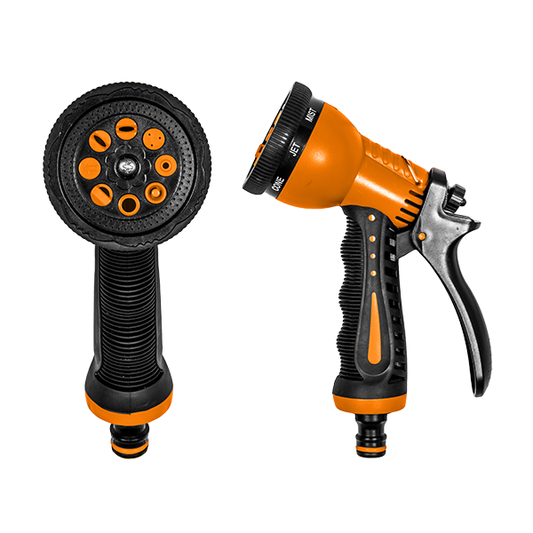 Hose Gun Water Sprayer 8-Pattern Adjustable Black Orange Multi Function Sprayer