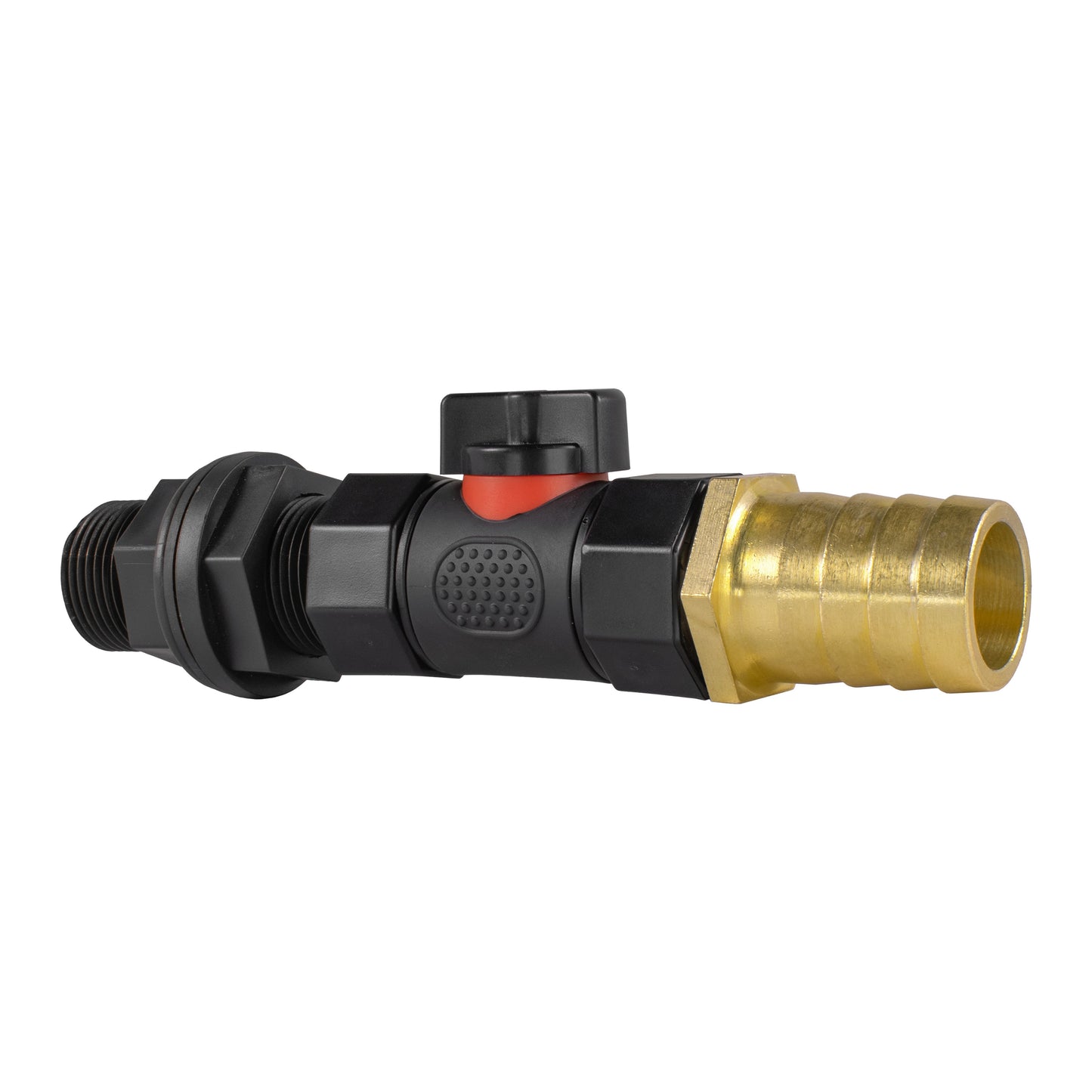Water Butt Connector 3/4in BSP with In-Line BSPF Valve and 25mm Brass Barb
