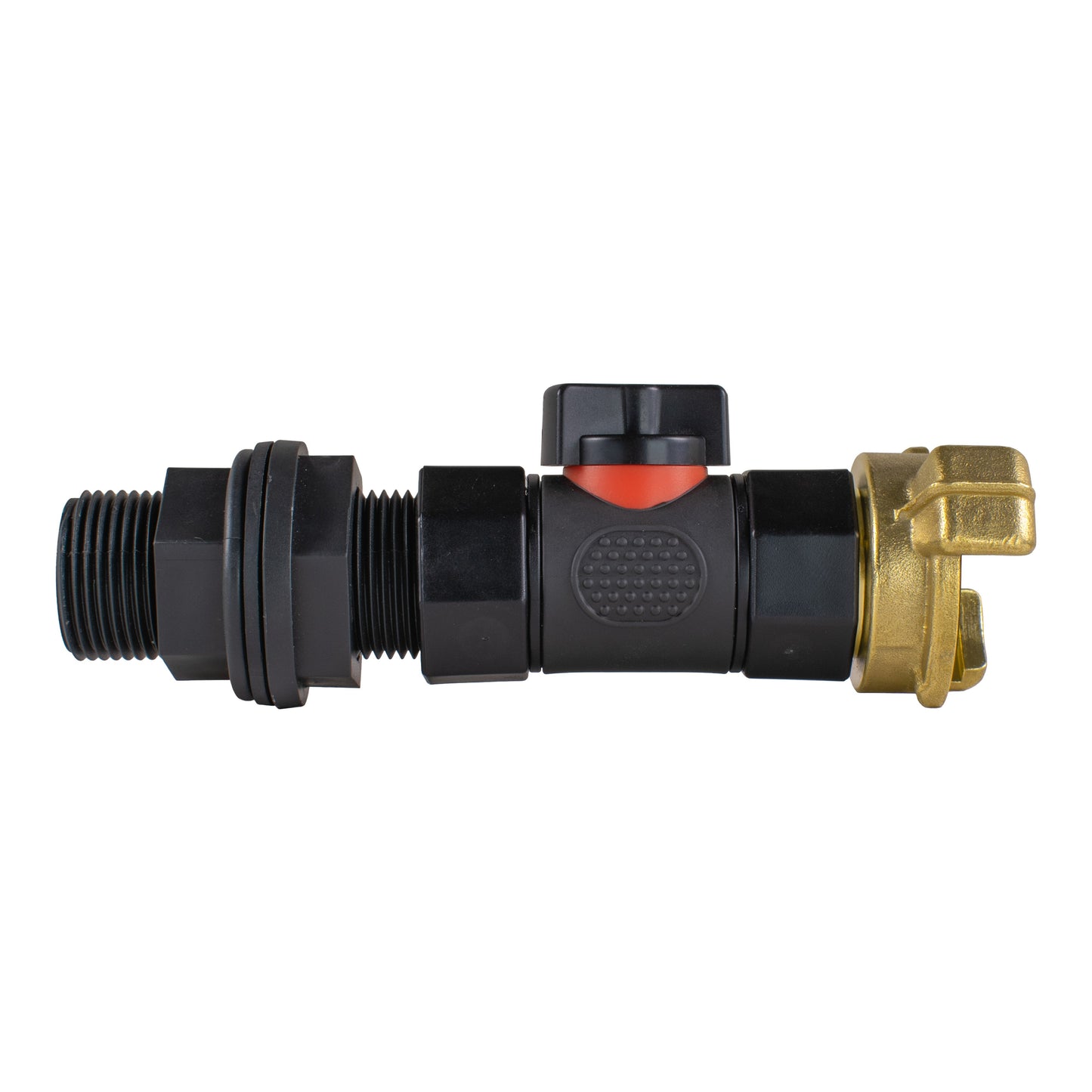 Water Butt Connector 3/4in BSP with In-Line BSPF Valve and Geka Type Connector