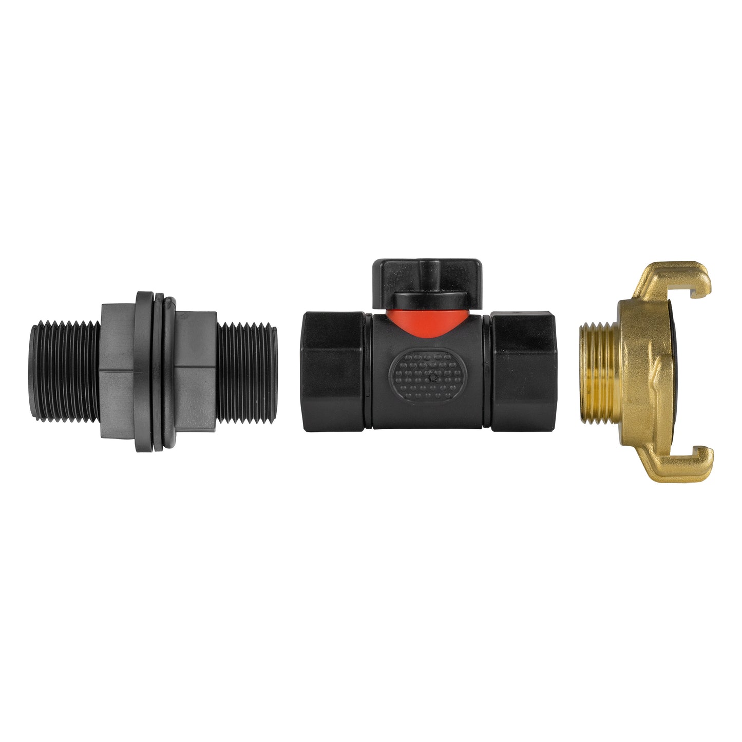 Water Butt Connector 3/4in BSP with In-Line BSPF Valve and Geka Type Connector