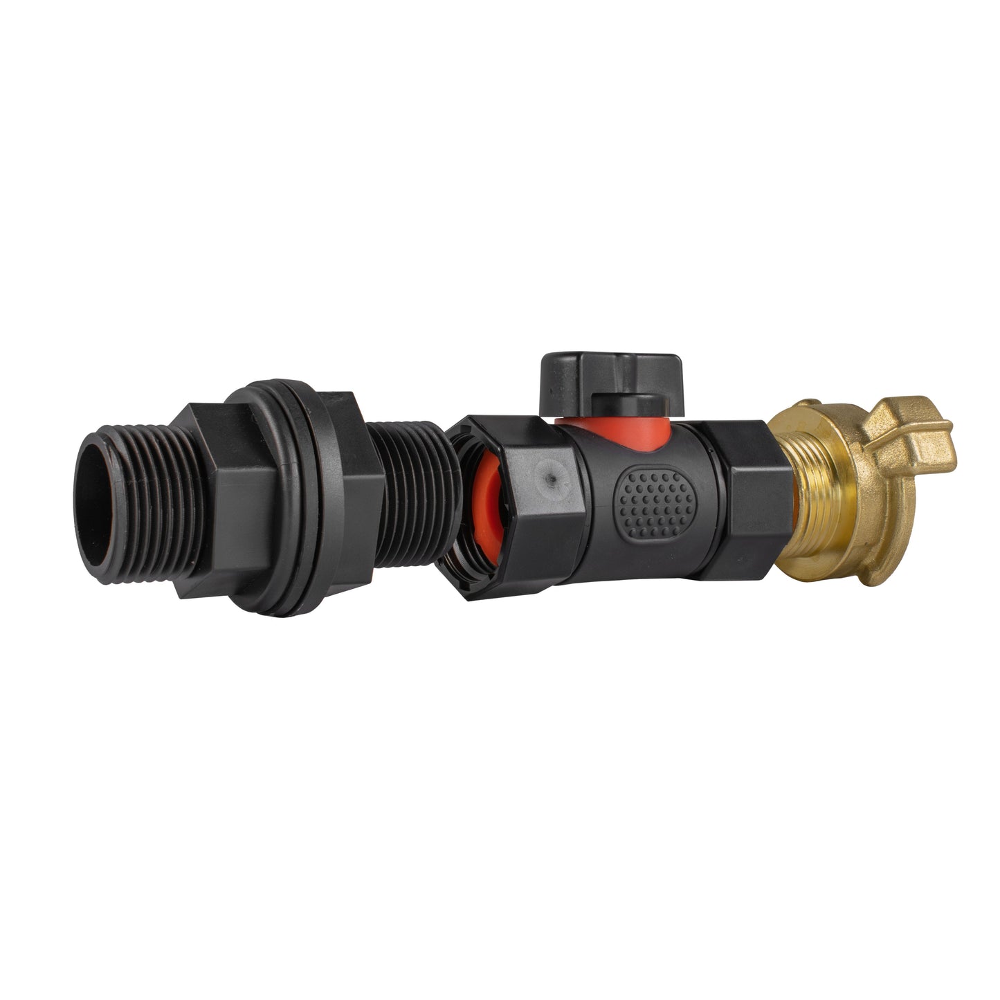 Water Butt Connector 3/4in BSP with In-Line BSPF Valve and Geka Type Connector