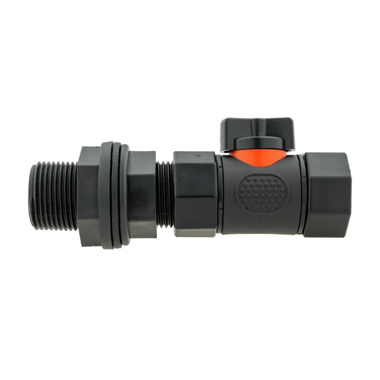 Water Butt Connector 3/4in BSP with In-Line BSPF Threaded Valve for Tap Adapter