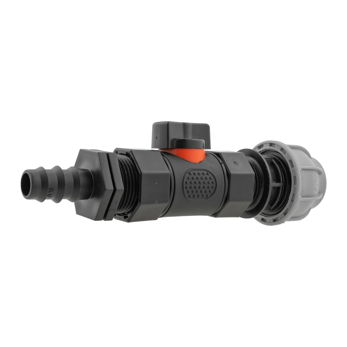 20mm MDPE Straight with In-Line BSPF Valve and 16mm Barbed Straight Tap Adapter