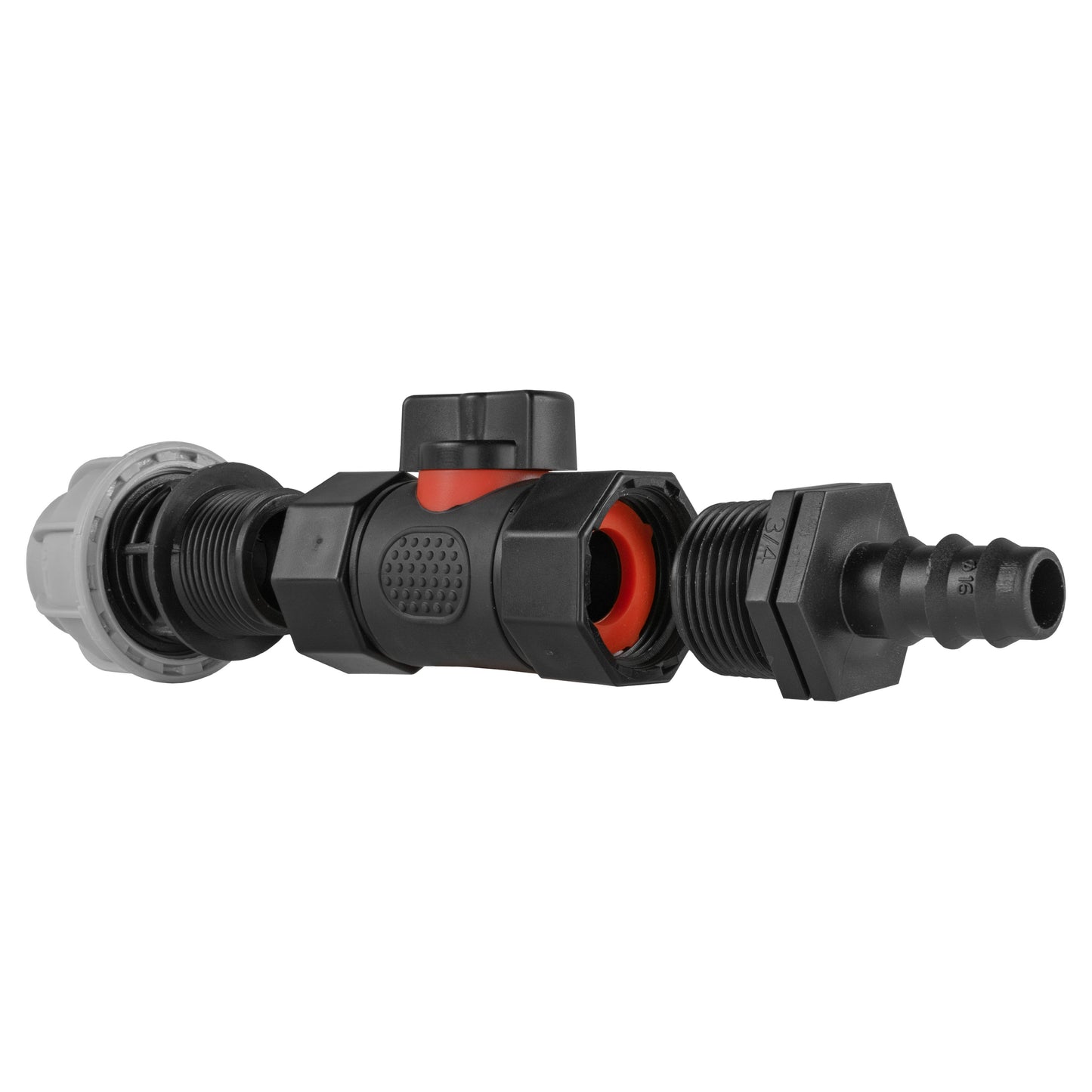 20mm MDPE Straight with In-Line BSPF Valve and 16mm Barbed Straight Tap Adapter