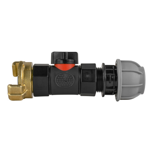 20mm MDPE Straight with In-Line BSPF Valve and Geka Type Connector Claw Coupling