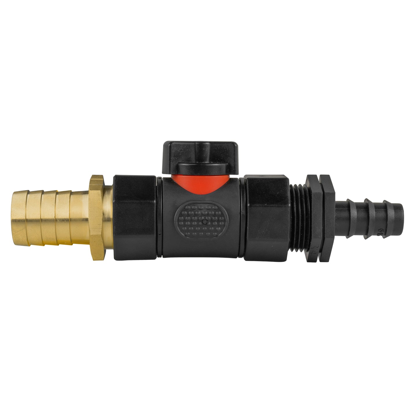 16mm Barbed Straight with In-Line BSPF Valve and 19mm Brass Barb Water Connector