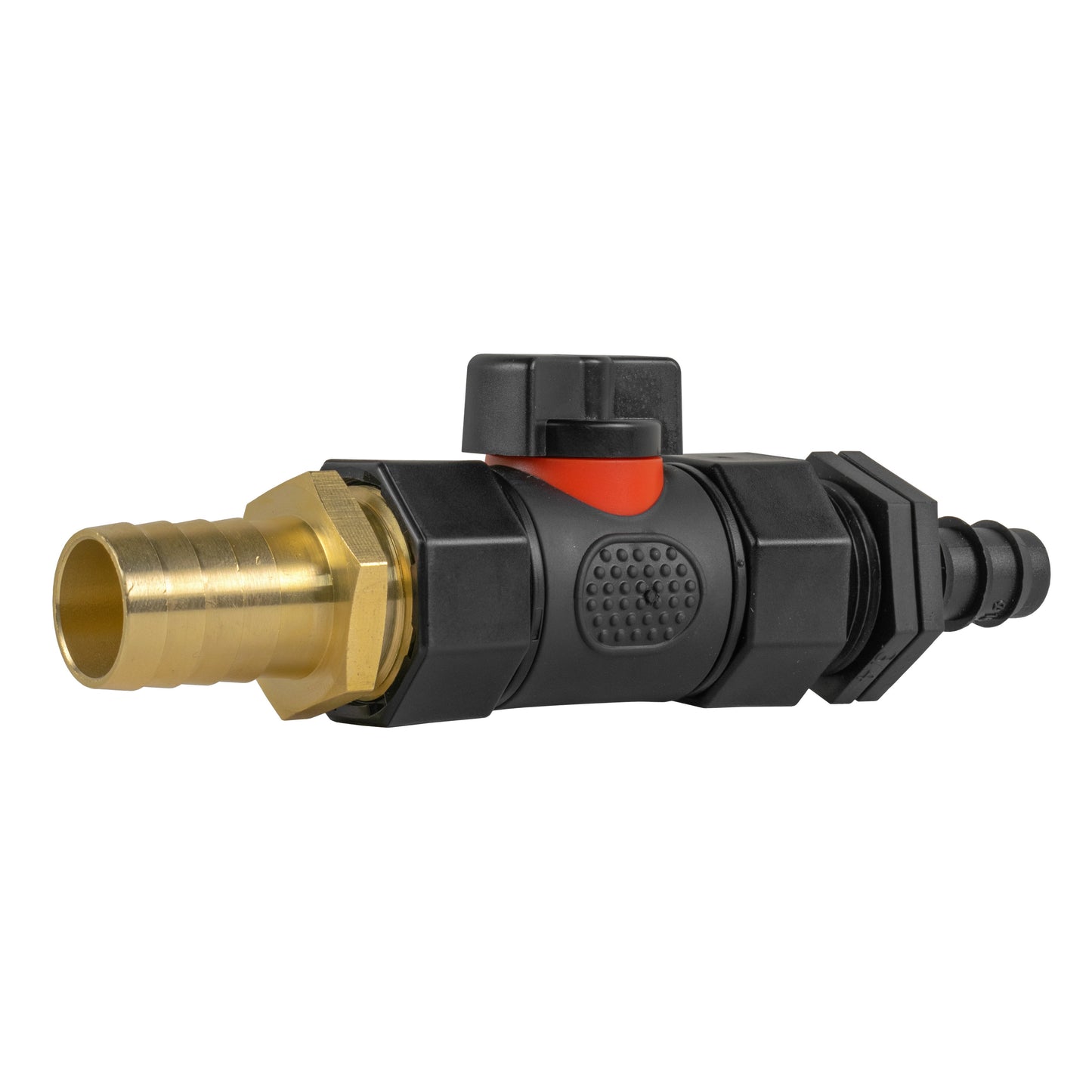 16mm Barbed Straight with In-Line BSPF Valve and 19mm Brass Barb Water Connector
