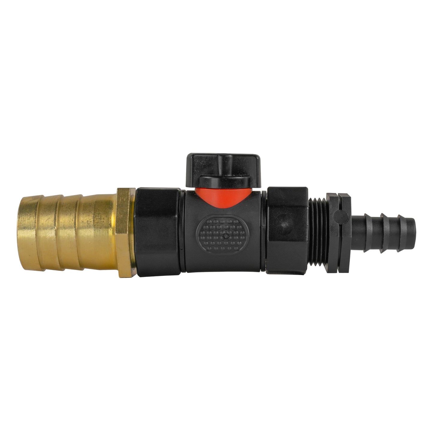 16mm Barbed Straight with In-Line BSPF Valve and 25mm Brass Barb Water Connector
