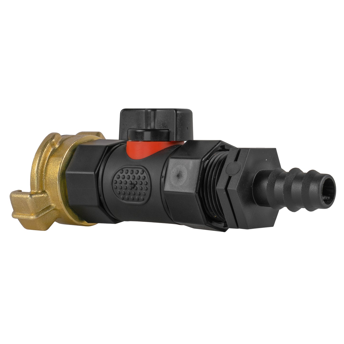 16mm Barbed Straight with In-Line BSPF Valve and Geka Type Connector Tap Adapter