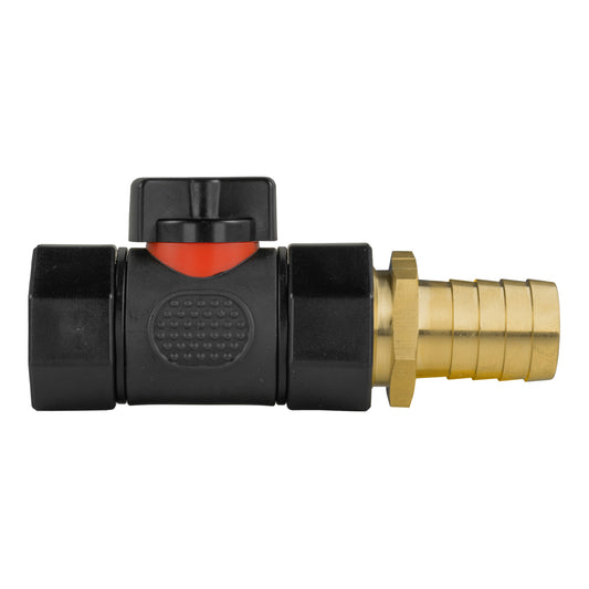 19mm Brass Barb with In-Line BSPF Threaded Valve Garden Hose Pipe Barb Connector
