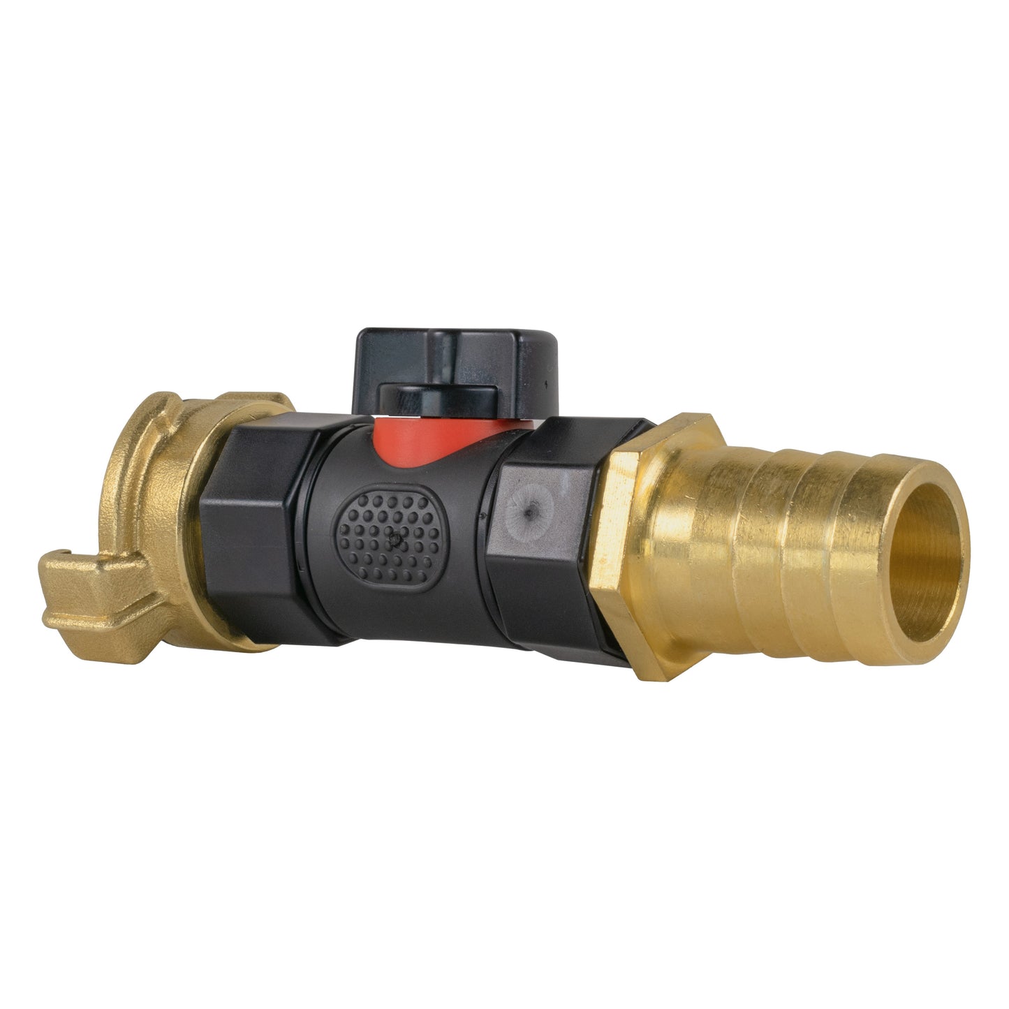 Geka Type Connector with In-Line BSPF Valve and 25mm Brass Barb Garden Hose Pipe