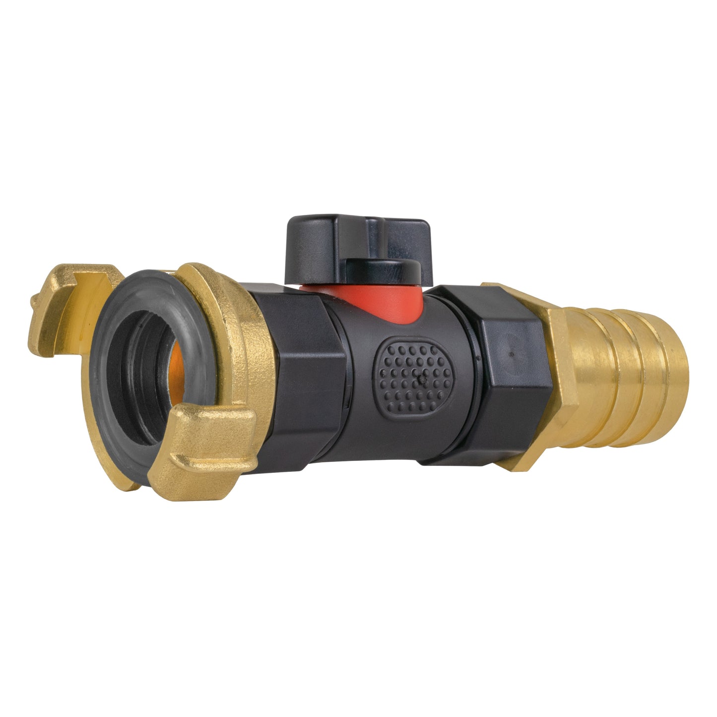 Geka Type Connector with In-Line BSPF Valve and 25mm Brass Barb Garden Hose Pipe