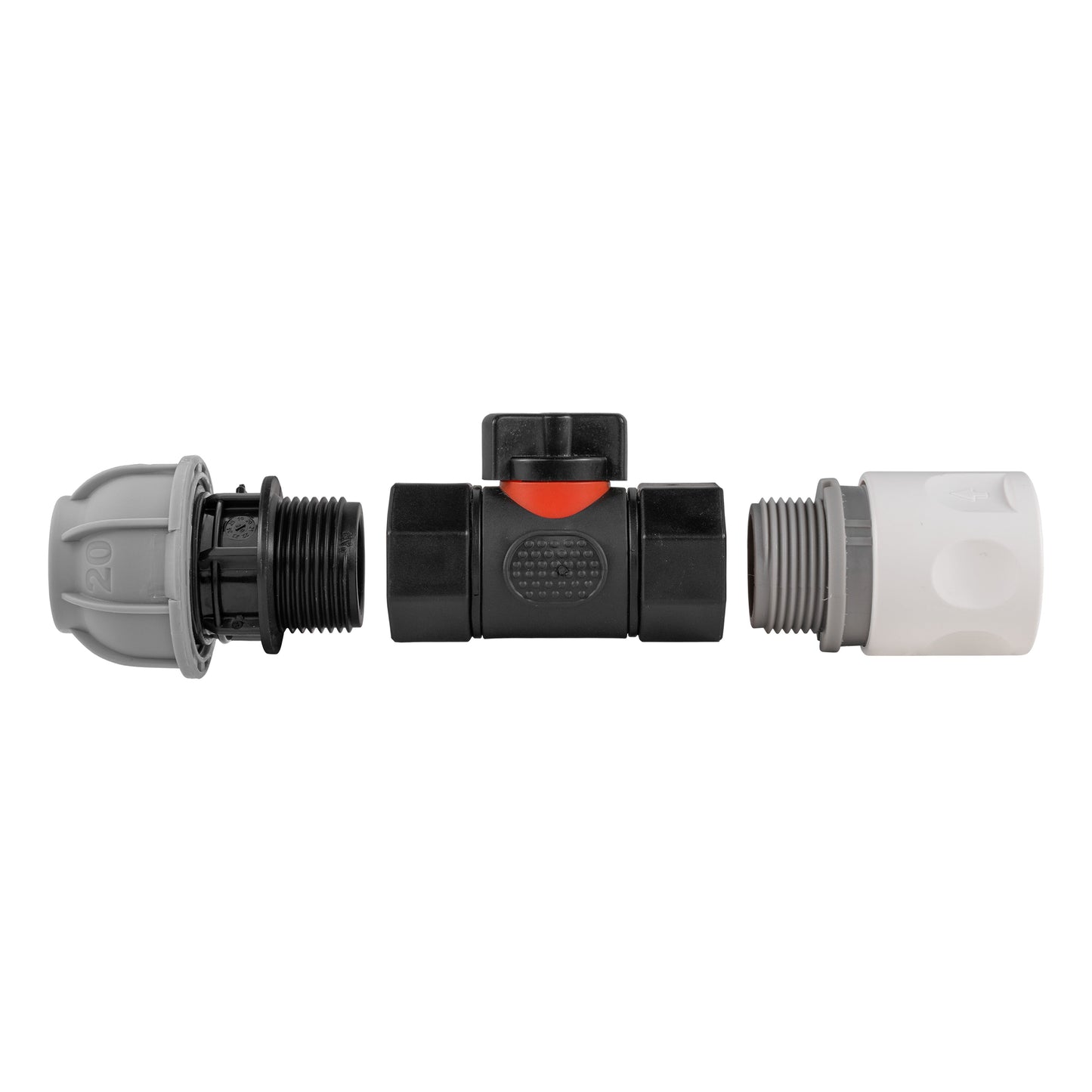 Hose Connector WL with In-Line BSPF Valve and 20mm MDPE Straight Water Connector