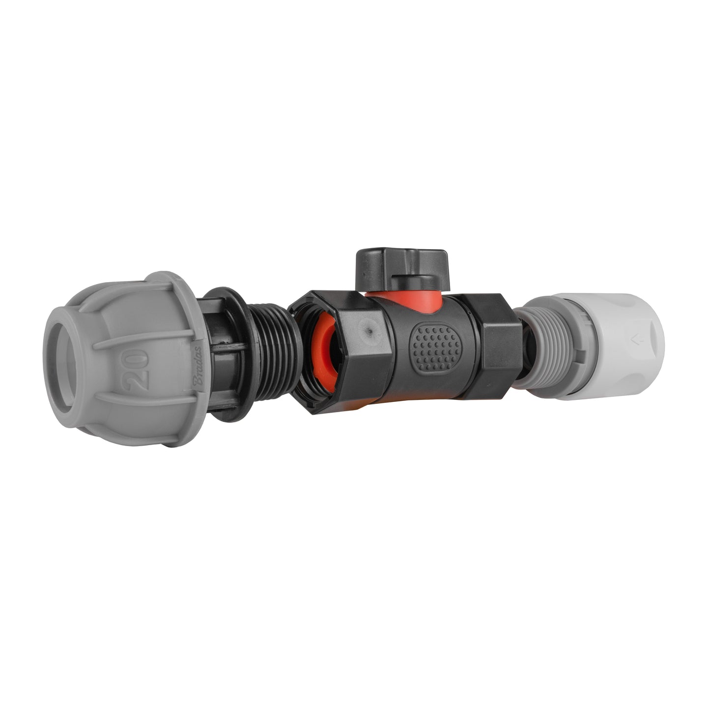 Hose Connector WL with In-Line BSPF Valve and 20mm MDPE Straight Water Connector