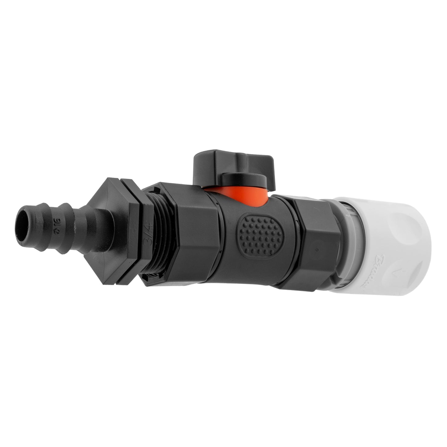Hose Connector WL with In-Line BSPF Valve and 16mm Barbed Straight Tap Adapter