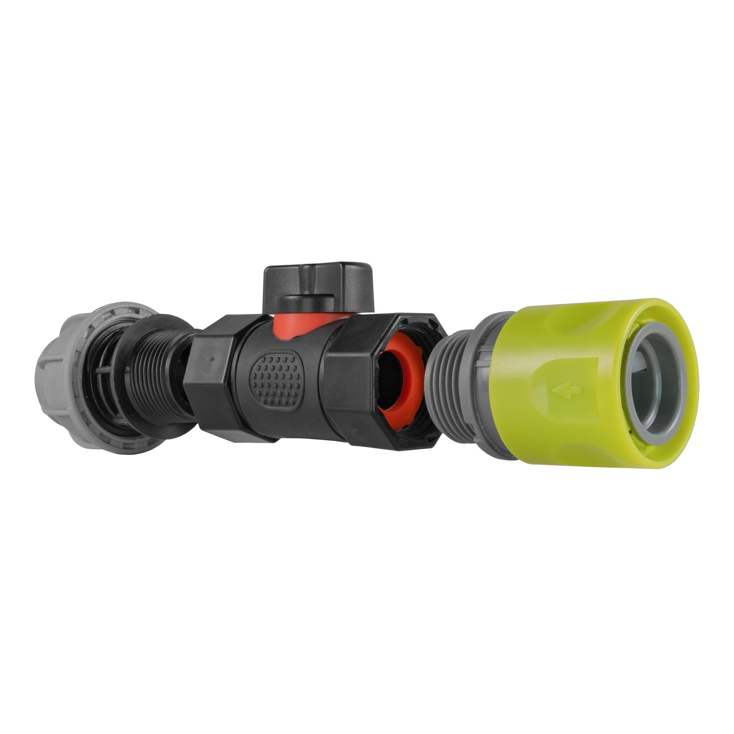 Hose Connector Lime with In-Line BSPF Valve and 20mm MDPE Straight Tap Adapter