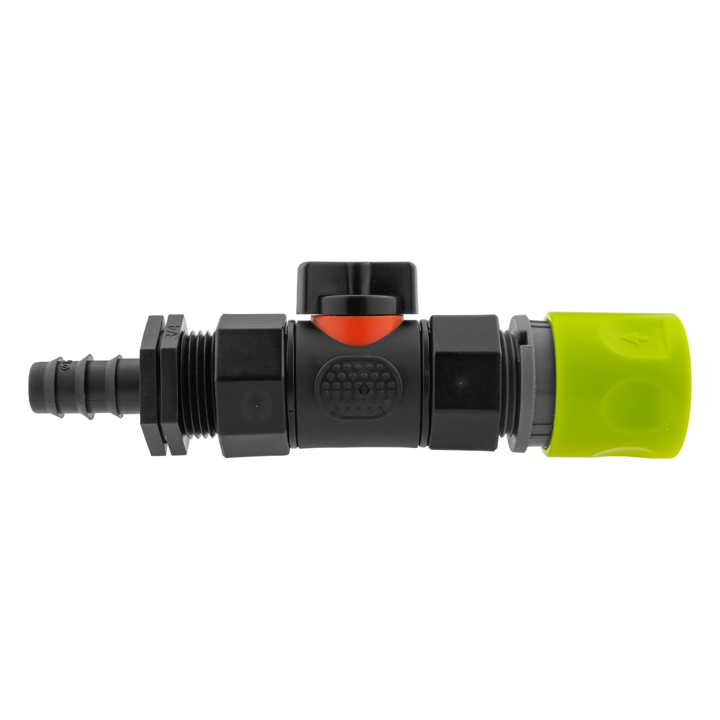 Hose Connector Lime with In-Line BSPF Valve and 16mm Barbed Straight Tap Adapter