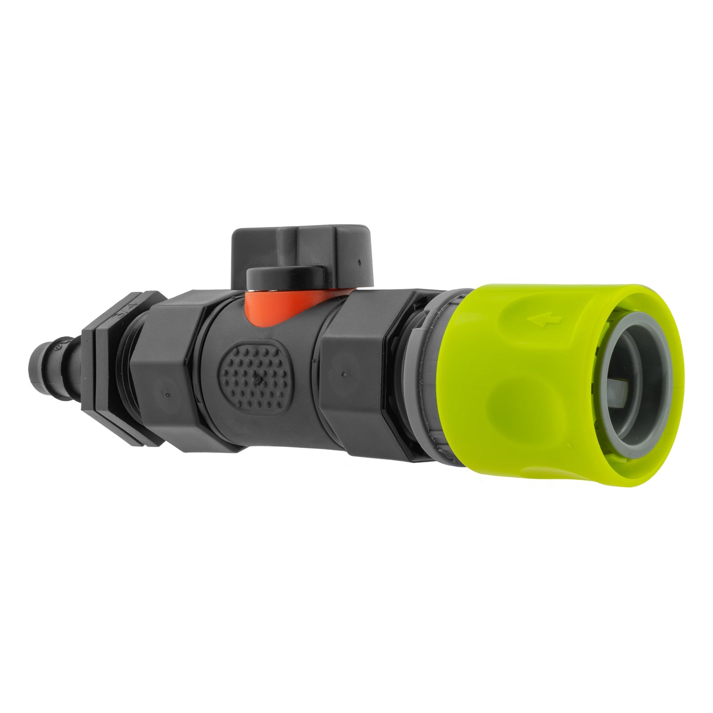Hose Connector Lime with In-Line BSPF Valve and 16mm Barbed Straight Tap Adapter