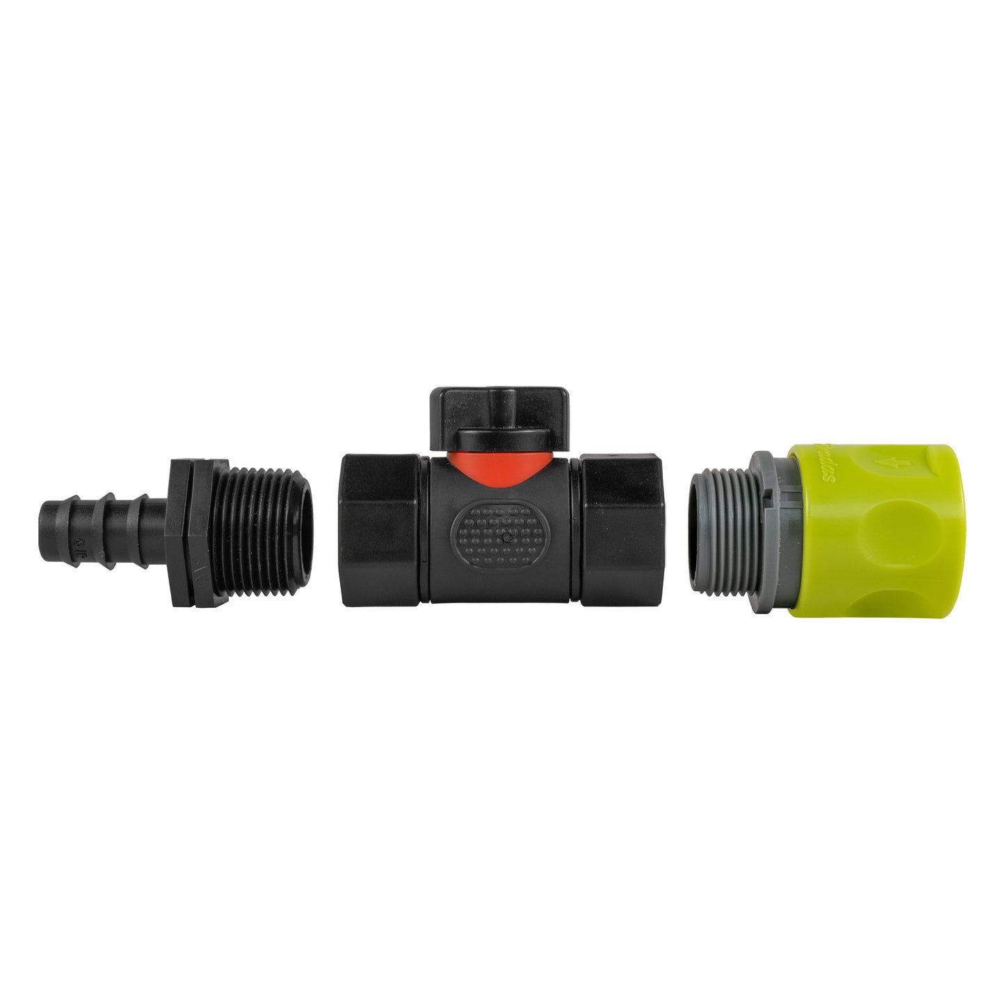Hose Connector Lime with In-Line BSPF Valve and 16mm Barbed Straight Tap Adapter