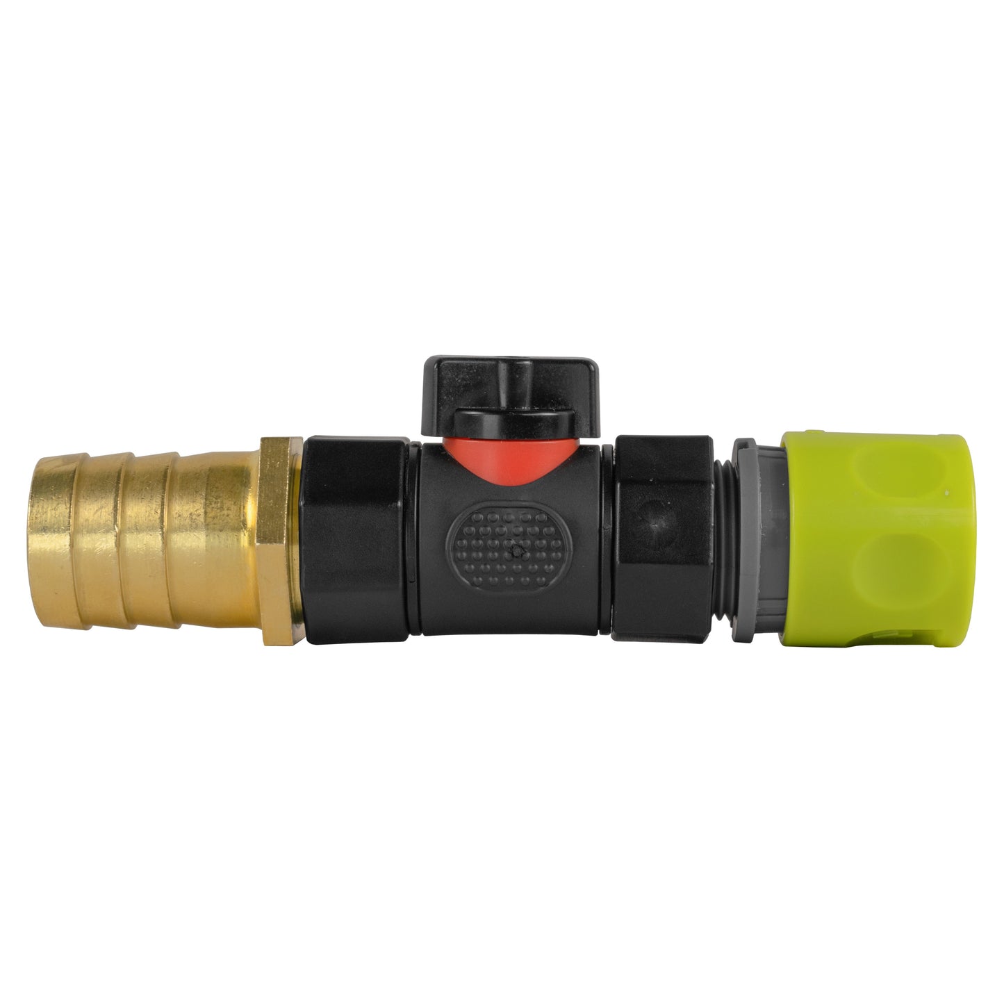Hose Connector Lime with In-Line BSPF Valve and 25mm Brass Barb Garden Hose Pipe