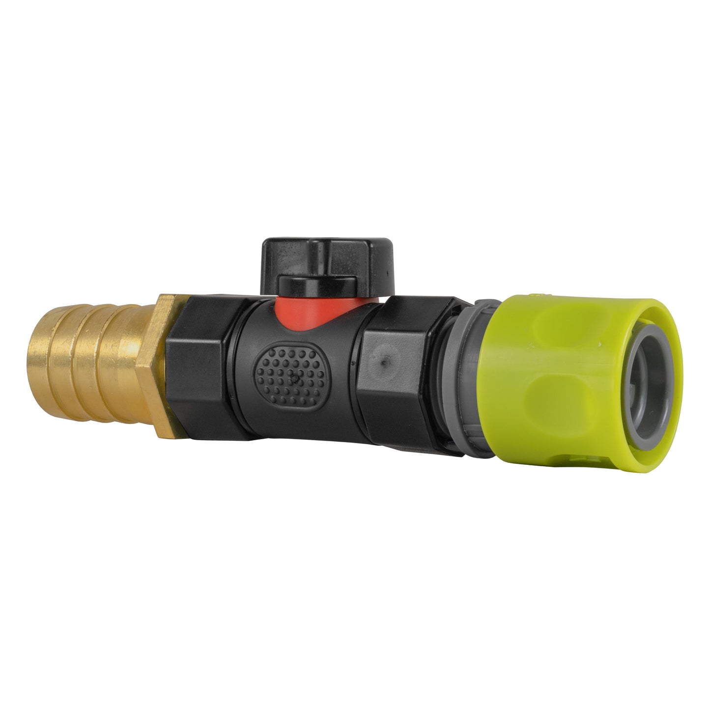 Hose Connector Lime with In-Line BSPF Valve and 25mm Brass Barb Garden Hose Pipe