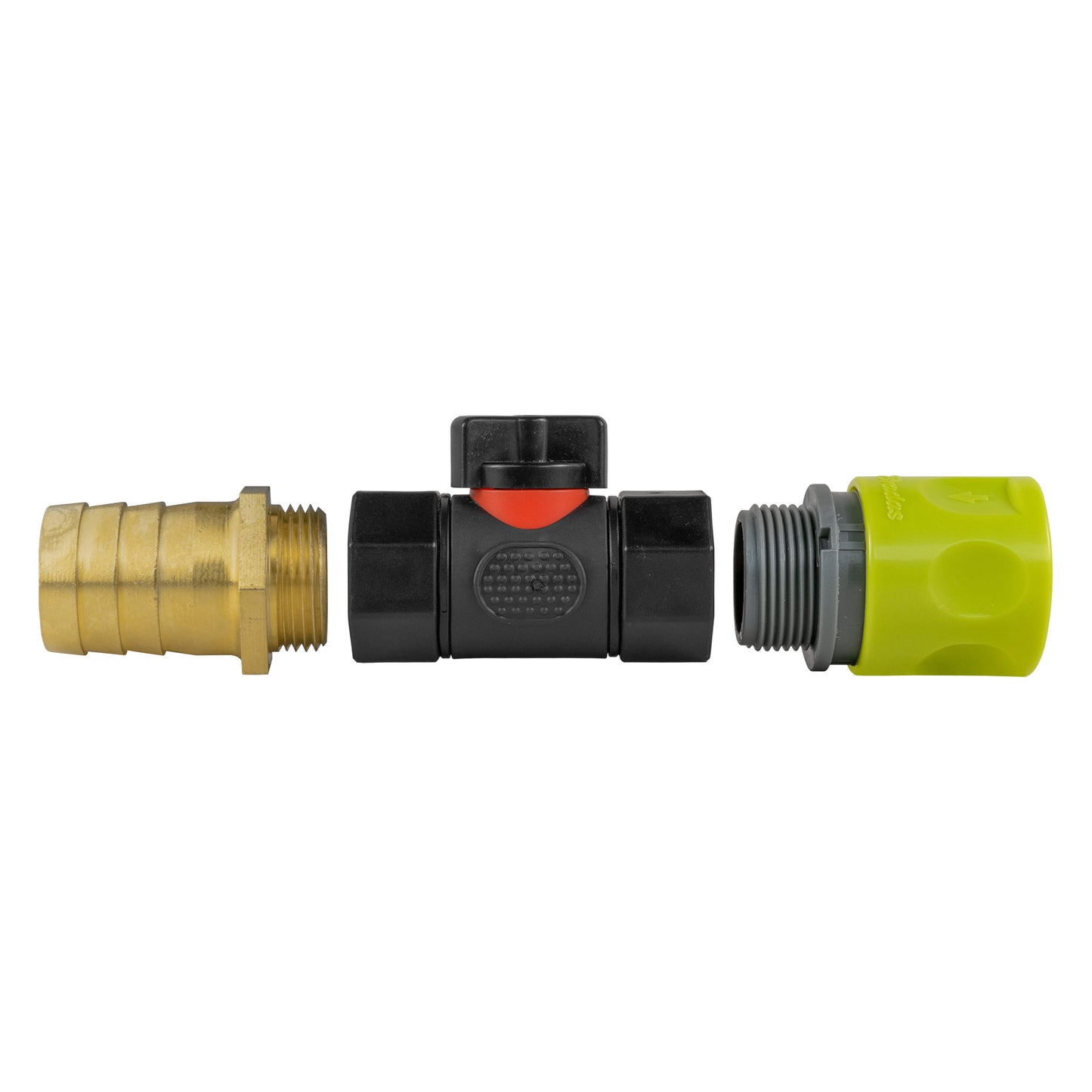 Hose Connector Lime with In-Line BSPF Valve and 25mm Brass Barb Garden Hose Pipe