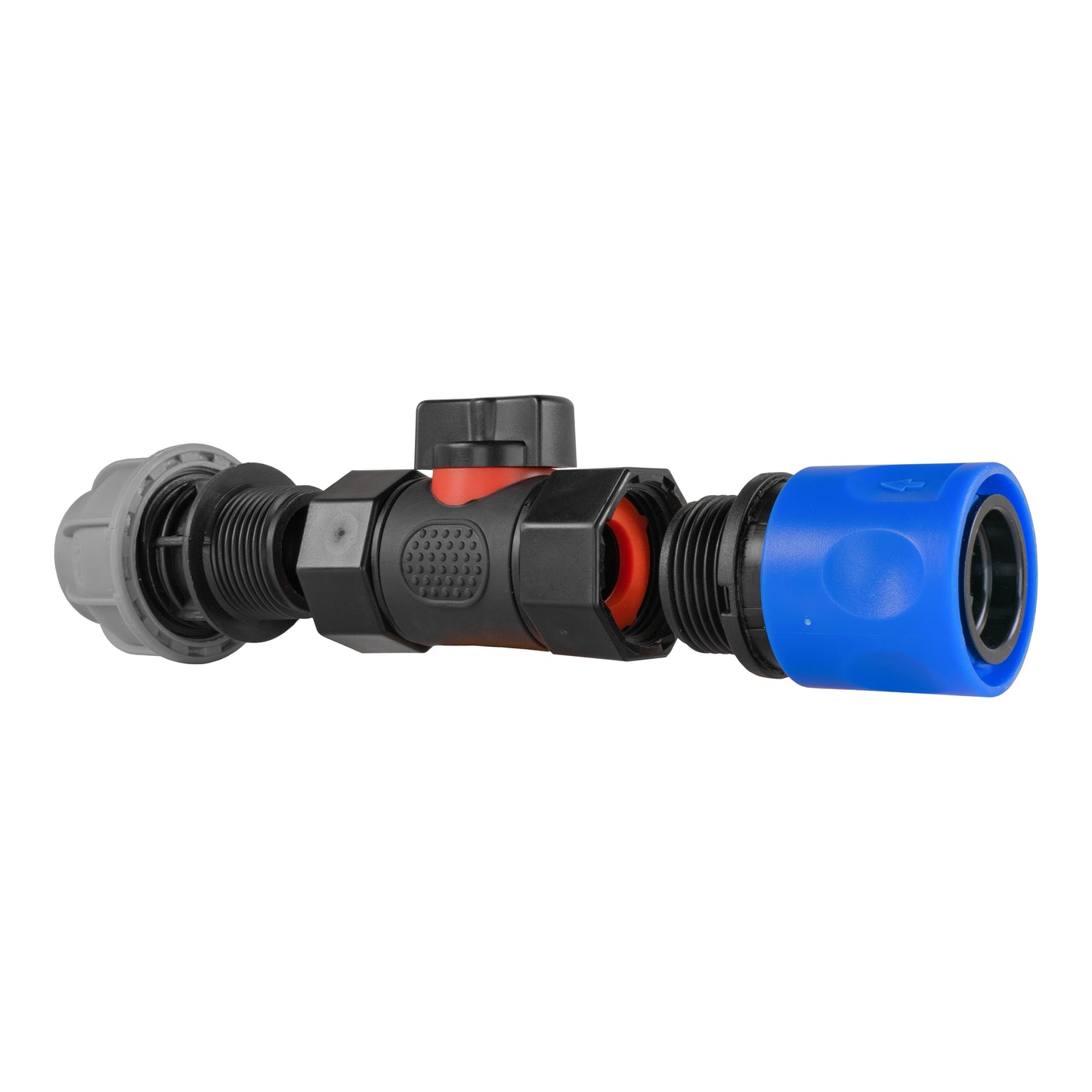 Hose Connector Blue with In-Line BSPF Valve and 20mm MDPE Straight Tap Adapter