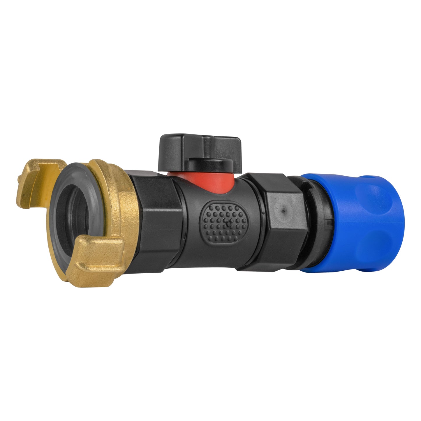 Hose Connector Blue with In-Line BSPF Valve and Geka Type Connector Tap Adapter