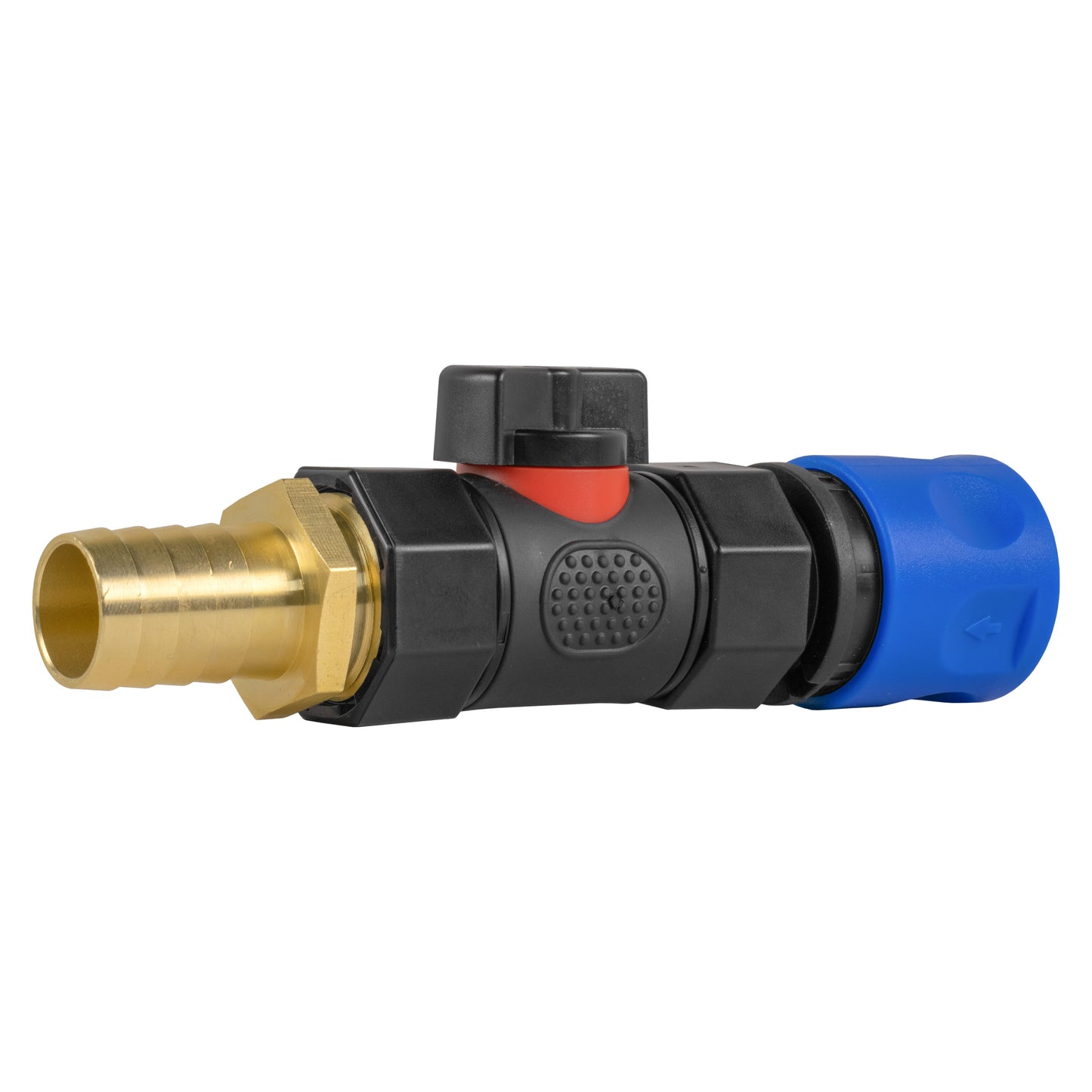 Hose Connector Blue with In-Line BSPF Valve and 19mm Brass Barb Garden Hose Pipe