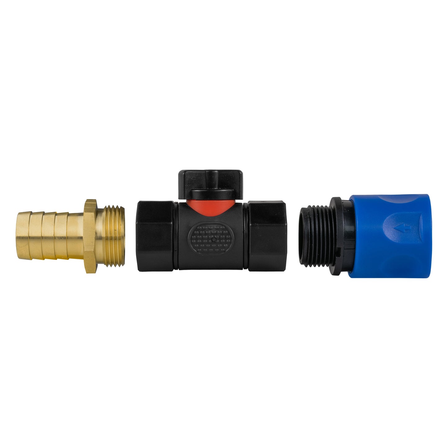 Hose Connector Blue with In-Line BSPF Valve and 19mm Brass Barb Garden Hose Pipe